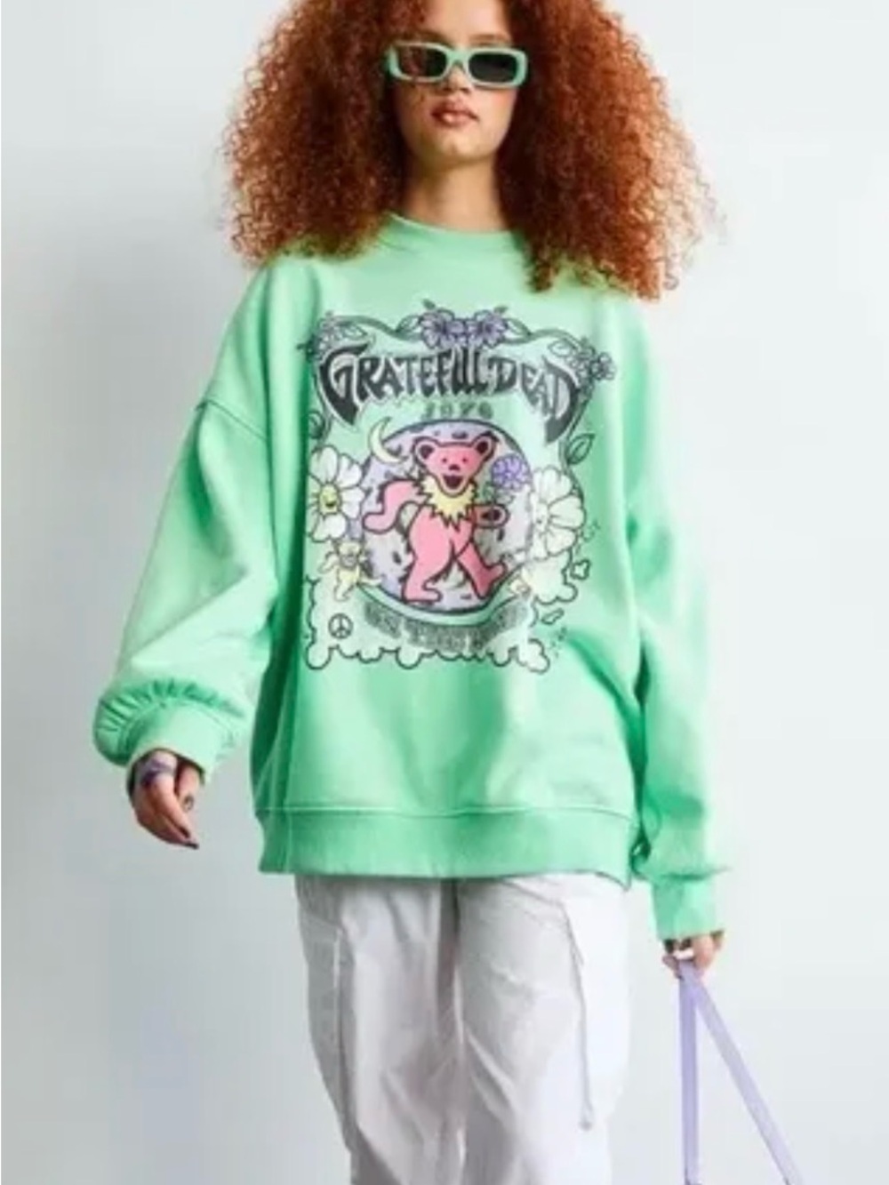 H&M x Grateful Dead Graphic Sweatshirt – Mint Green | XXS Oversized Fit